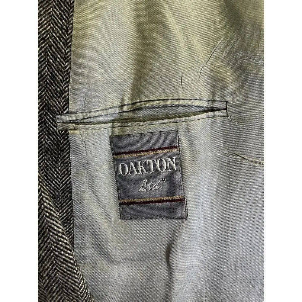 Oakton Men's Black/Gray Herringbone Blazer 44R Lined Tailored In U.S.A $395‎